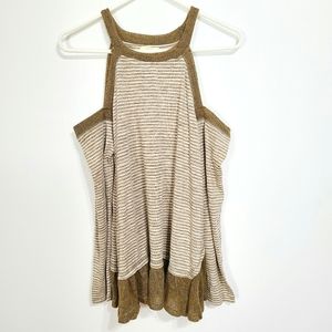 Kori America | Striped Cold Should Long Sleeve Top Tan Brown Small
